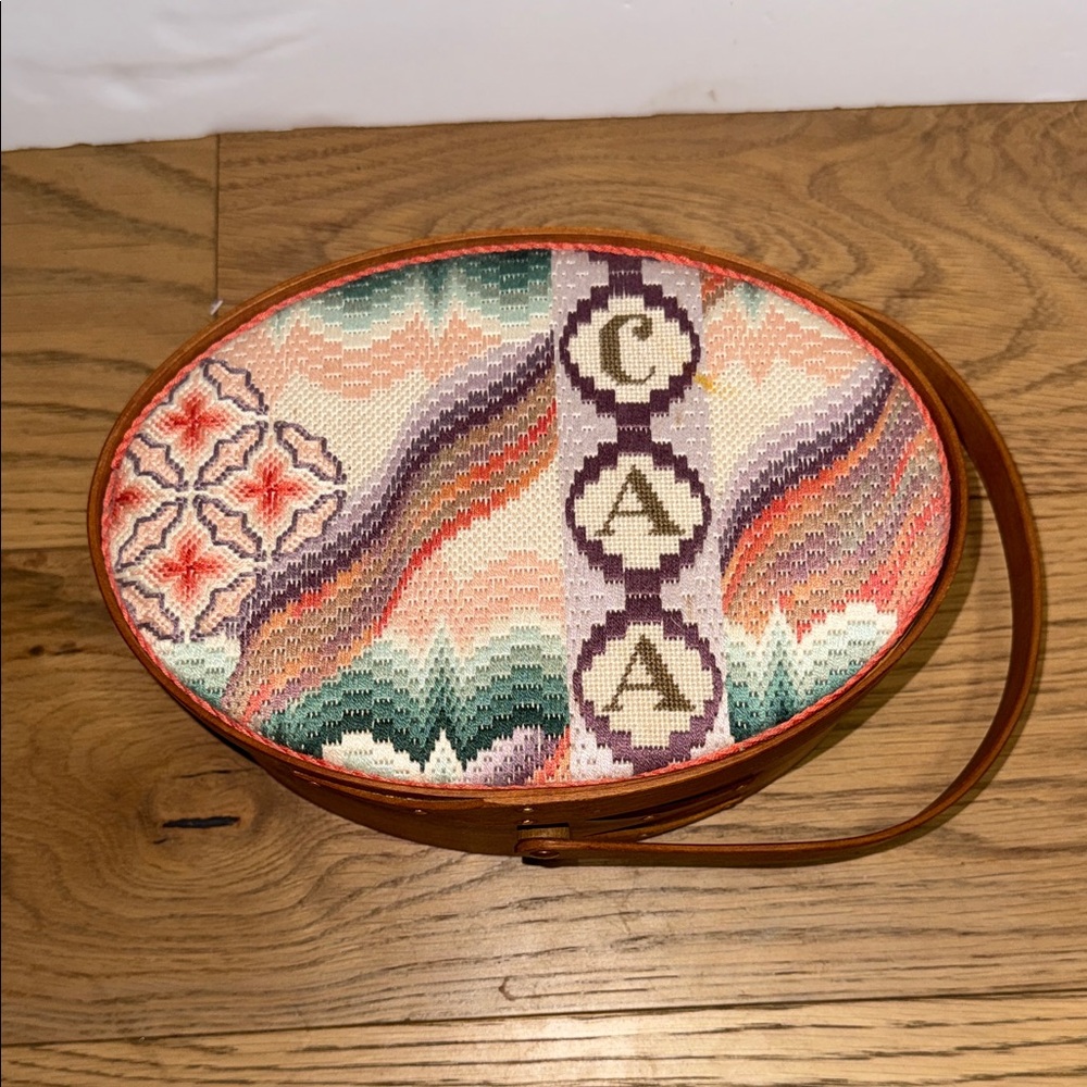 Shaker Sewing Basket Embroidered Lid Wooden Basket - Picture 7 of 14